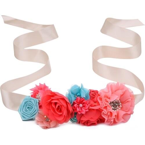 New Woman Kids Girls Belts for Dress Accessories Wedding Bridal Waist Belt Rhinestone Pearls Satin Ribbon Maternity Flower Sash