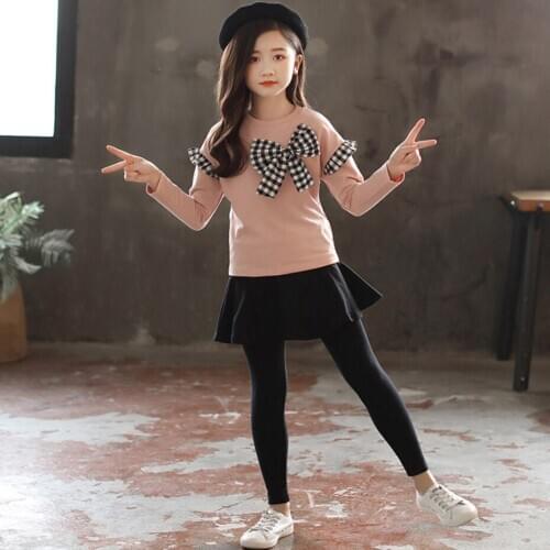 Girl clothes suit bow shirt autumn suit girl winter children clothes casual teenager girl clothes 4 6 8 12 years