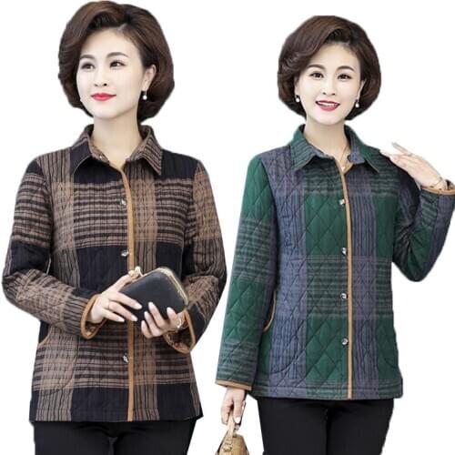 Middle-aged and Elderly Womens Cotton Coat Autumn Winter Quilted Jackets Tops Short Single-breasted Casual Jacket Outwear 5XL