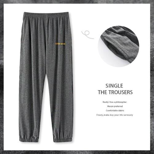 Mens Pajamas Pants Spring and Autumn Cotton Trousers Thin Solid Color Elastic Waist Loose Causal homewear Can Be Worn Outside