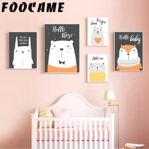 FOOCAME Animal Rabbit Fox Penguin Bear Wall Art Canvas Nordic Posters Nursery Prints Baby Room Painting Picture Kids Decoration