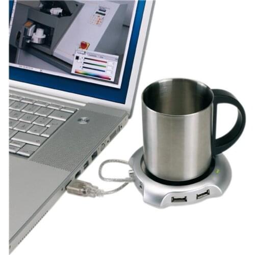 USB Warmer Sliver Warm Tea Coffee Cup Mug Warmer USB Heater Pad With 4 USB Port Hub With On/Off Switch