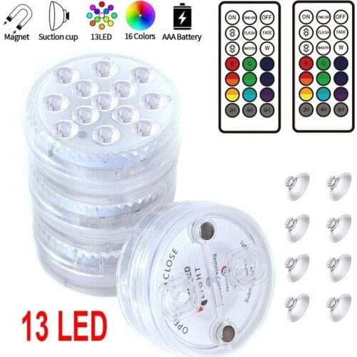 13LED Submersible Light With Magnet Suction Cup RGB Swimming Pool Light Underwater Night Light Waterproof Outdoor Pond Lights