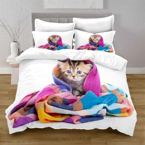 3D Printing Animal Style Quilt Cover with Pillowcase Bedroom Decoration Cat Bedding Queen Bedding Bedroom Set King Size Bed