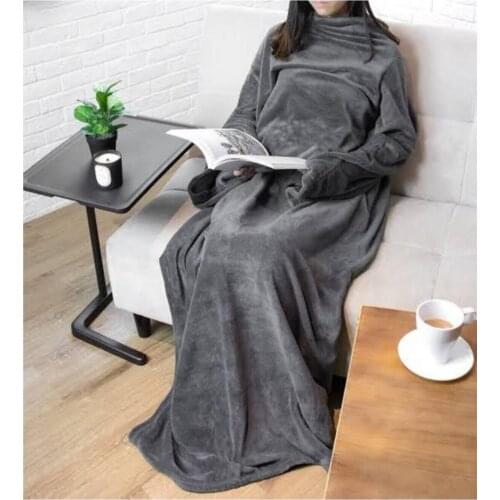 Wearable Sleeve Gray Blanket Dimensions: 125x175 cm comfortable to wear and keeps you warm. Ultra-Soft fleece fabric