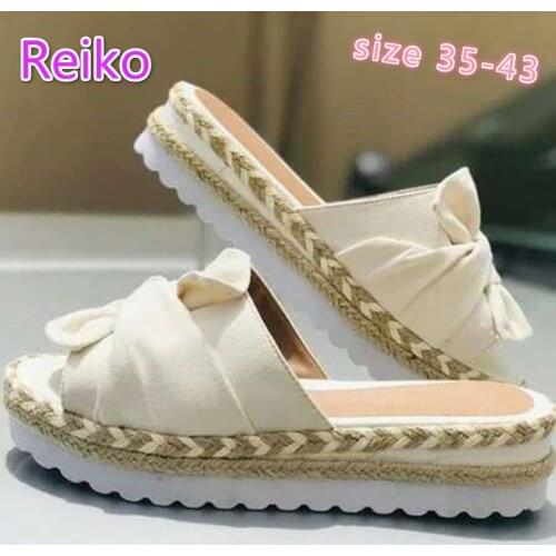 Hemp rope sponge cake platform sandals and slippers women summer new style bowknot straw woven large size slippers