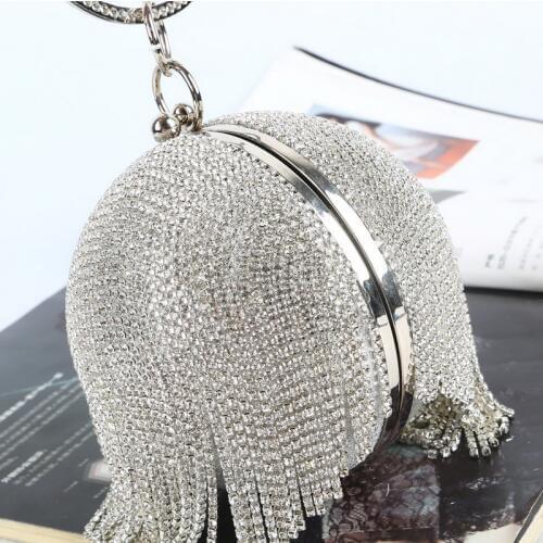 Sliver Diamonds Rhinestone Round Ball Evening Bags For Women 2018 Fashion Mini Tassels Clutch Bag Ladies Ring Handbag Clutches