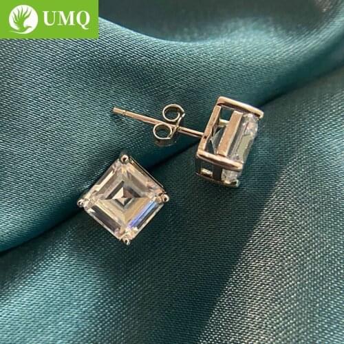 UMQ Classic 100% 925 Solid Sterling Silver 7 * 7 MM Created Moissanite Gemstone Ear Studs Earrings Fine Jewelry Wholesale