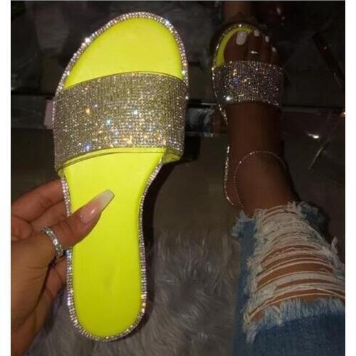 Women Shoes Casual Snake Skin Bright Diamond Flat Outdoor Wild Sandals New 2020 Summer Candy Color Home Flip Flop Beach Slippers