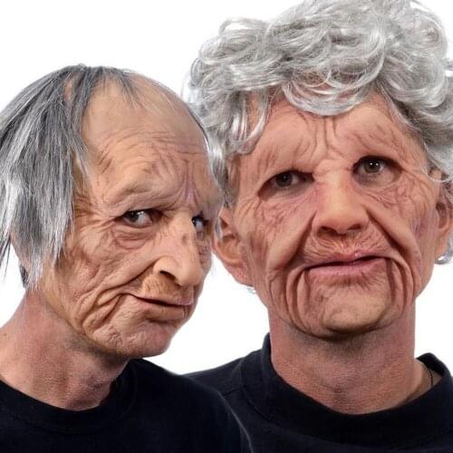 Old Man Woman Scary Mask Halloween Masks Full Head Latex Party Cosplay Funny Face Mask Realistic Head Helmet Adults