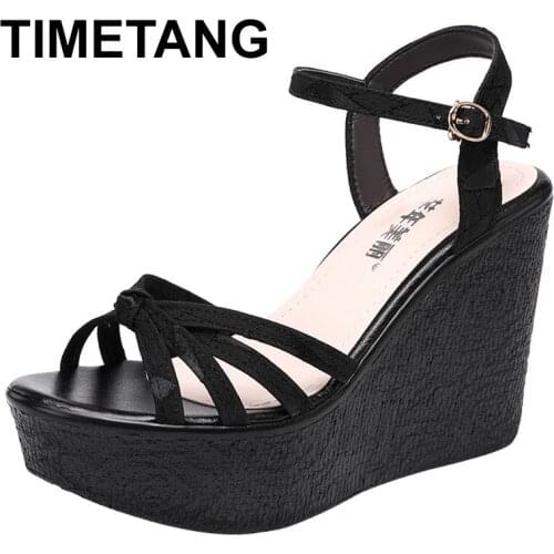 TIMETANG 11cm High Heel Sandals Womens Summer 2021 New Platform Open Toe Wedges Heel Green Sandals Wedges Shoes For Women