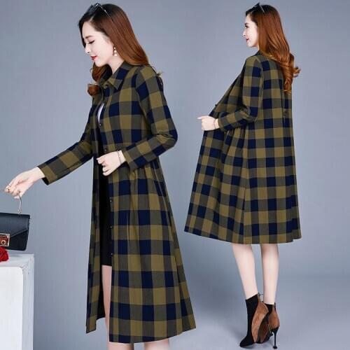 Plaid Windbreaker 2021 Spring and Autumn New Korean Version of Pure Color Womens Loose Casual All-match Slim Slim Coat