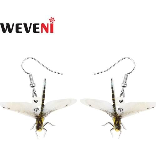 WEVENI Acrylic Brown Dragonfly Earrings Printing Insect Animal Dangle Drop Jewelry For Women Girls Teen Classic Summer Jewellery