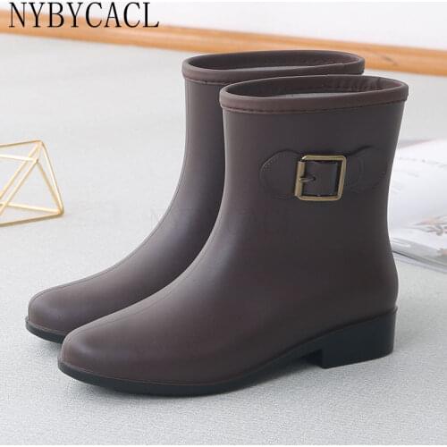 Women Flat Heels Rain Boots Female Non-slip Buckle Rainboots Waterproof Water Shoes Woman Wellies Rubber overshoes garden galosh