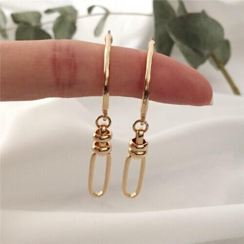 2020 New Trend Lovely Gold Color Plating Rectangle Buckle Chain Drop Earrings For Women Girl Chic Feminist Unique Fashion Jewel