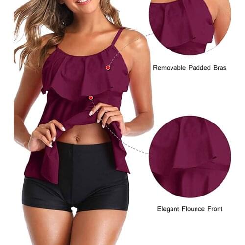 2021 New Cover Up Swimsuit Women Flounce Printed Top Boyshorts Tankini Swimwear Summer Beachwear Bikini Mujer Set Two-Piece