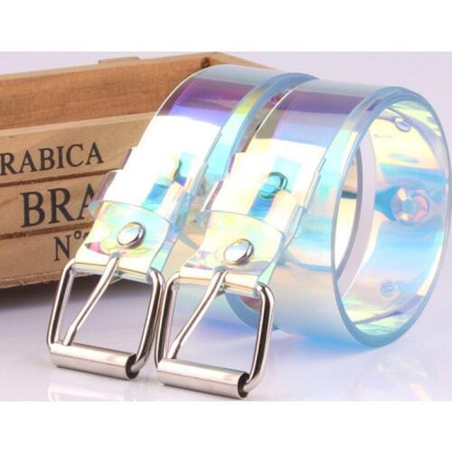 Women Transparent Belt Laser Holographic Clear Pin Buckle wide Waist Bands Waistband Invisible Punk Waist Belt Dropshipping