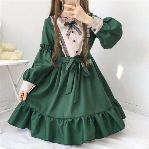 2020 Spring Lolita Dress Lace Sweet School Cute Girls Lotus Leaf Maid Clothes Anime Cosplay Costume For Women Tea Dress