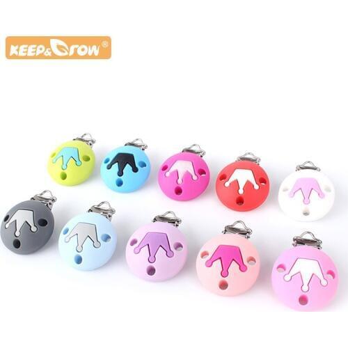 Keep&Grow 1pc Round Silicone teether Crown Sheap metal Clip Pacifier silicone rodent DIY Accessories Anti-drop Pacifier Holder