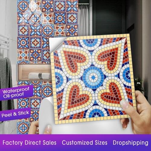 10pcs/set Mosaic Floral Ornament Arabesque Wall Stickers Kitchen Washbasin Decoration Hard Ceramics Wall Decals Tiles Art Mural