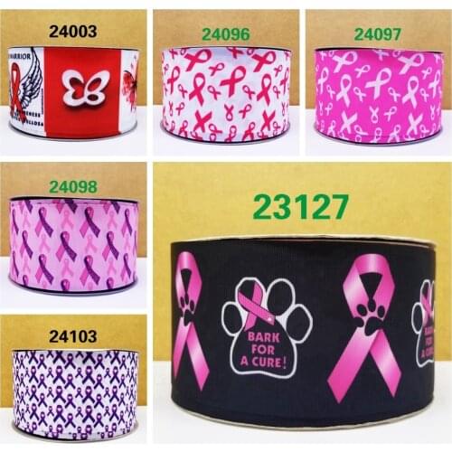 Free shipping 50 yard per size breast cancer ribbon printed grosgrain ribbon 24103