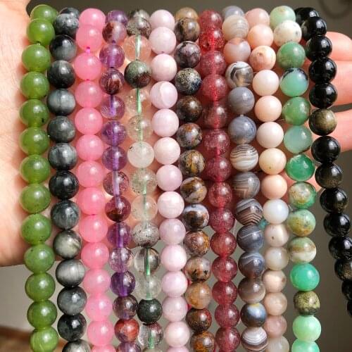 Natural Stone Beads 6/8/10mm AAA Pink Opal Quartz Turquoise Beads Round Loose Beads For Jewelry Making Diy Bracelets 7.5inch