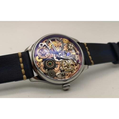 Fashion Skeleton Carved Manual Mechanical Mens Watch Original Gold Luminous Personality Men Watch Business Leather Reloj Hombre