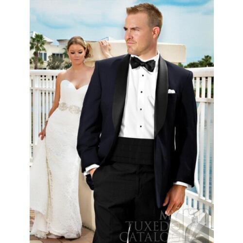 Black Wedding Suits For Men,Bespoke 1 Button Black Shawl Lapel Black Tuxedo Jacket and Black Pants,Tailor Off-White Groom Suit