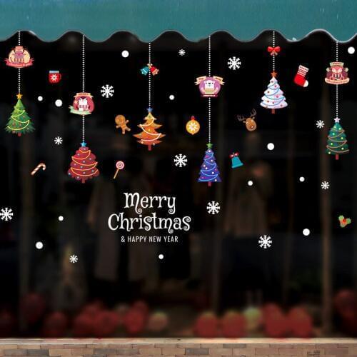 DIY Christmas Tree Pendant Cute Cartoon Animal Mall Store Transparent Window Wall Sticker Home Decoration Sticker