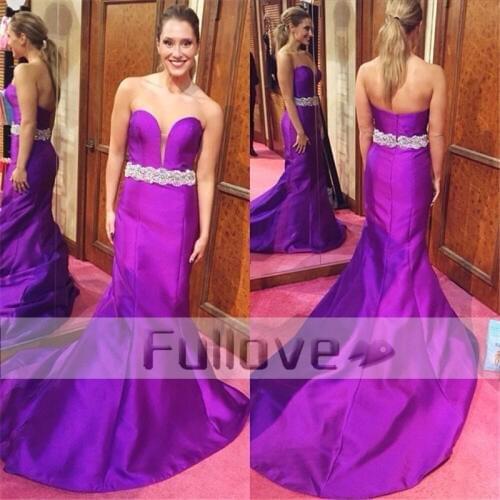 Elegant Lilac Crystal Beaded Mermaid Evening Dresses Long 2019 Sexy Chest Slit Crystal Beaded Sashes Formal Party Gown Vestidos