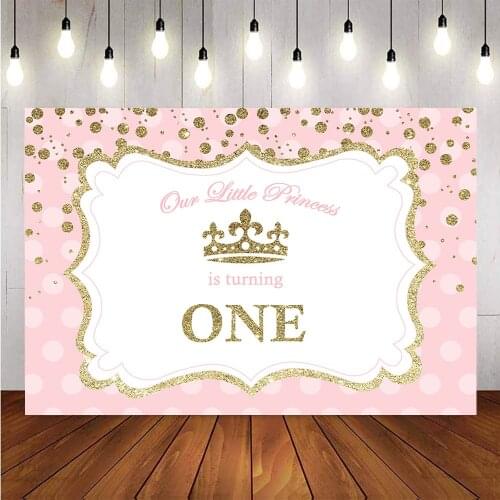 Photography backdrop girls pink newborn baby shower royal crown gold glitter background for photo studio birthday party prop