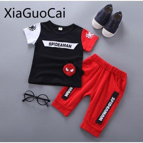 New Spider Summer Casual Boys Sets Edition Boys T-shirts and Shorts Cartoon Spider Round Neck Two Piece Suits for Kids