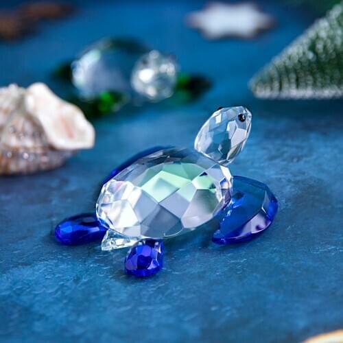 H&D Cute 4in Crystal Animal Figurine Blue Sea Turtle Paperweight Decor Home Office Table Collectible Ornament Souvenir XMAS Gift
