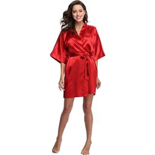 Womens Pure Color Kimono Robe, Short Robe Dressing Gown Mini Wedding Nightwear Sexy Lingerie Nightgown Sleepwear D128-09