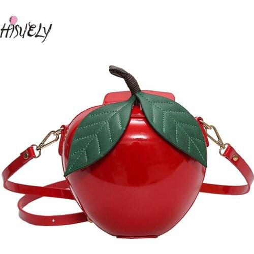 HISUELY Fashion Red Circular Apple Bag Women Crossbody Bags Cute Cartoon Bags Leaves Mini Bags for Teenager Girls Personality Q5