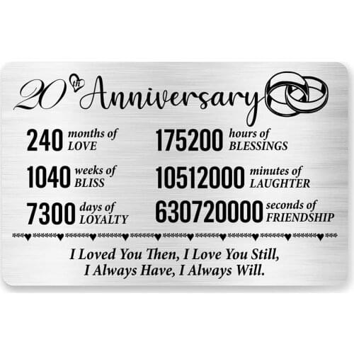 20th Anniversary Card for Husband Wife,Best Anniversary Wedding Engraved Wallet Card Inserts for Couples DIY Custom Wholesale