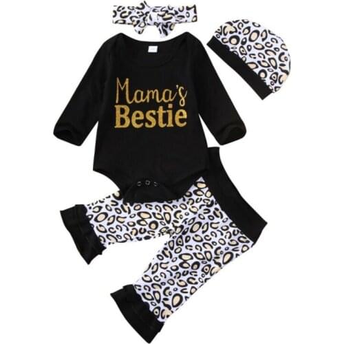0-18M Newborn Toddler Baby Girls Clothes Set Letter Long Sleeve Romper + Pants Leopard Outfits Spring Autumn Baby Costumes