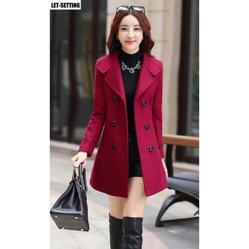 Korean blend warm long thin waist slim fit lapel outerwear simple and fashionable dignified atmospheric woolen coat cashmere