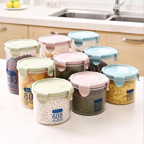 Kitchen Plastic Canister Snack Coffee Kitchen Storage Jar Bottle Food Grain Storage Bottles Kitchen Storage Can With Clip Top