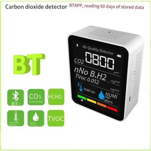 New 5 In 1 BT CO2 Temperature Humidity Sensor Digital Tester Air Quality Monitor Carbon Dioxide Formaldehyde HCHO Detector TVOC