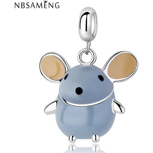 Real 925 Sterling Silver Lovely Mouse Beads Rat Pendant Charm Fit Pan Bracelets & Bangles For Girl DIY Gift Jewelry