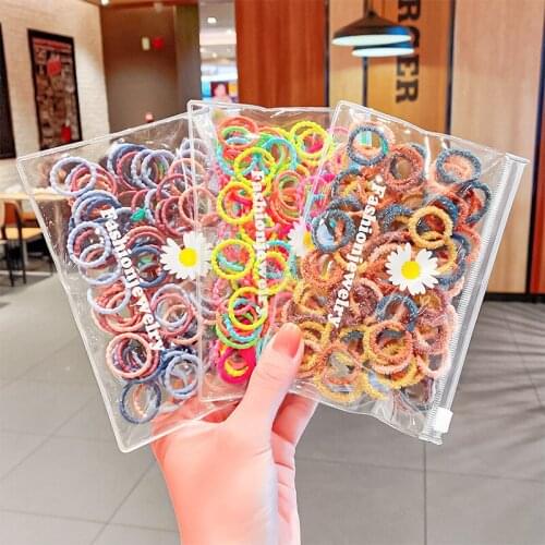 The basic hair rope children do not hurt the hamstring color tie head rope 100 bags of plush hair ring hair ornaments