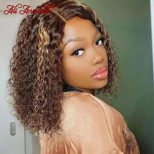 Deep Curly Lace Front Wigs Short Bob Wigs Highlight Wig Human Hair Lace Front Human Hair Wigs For Women Human Hair Pre Plucked