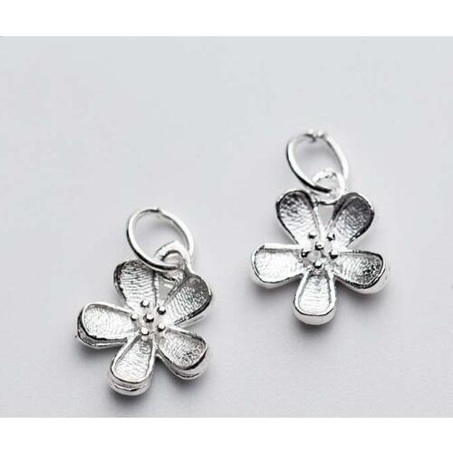 Elegant Flower Shape Charms With Loop 925 Sterling Silver Women Hand Made Earrings Necklace DIY Jewelry Making Accessories