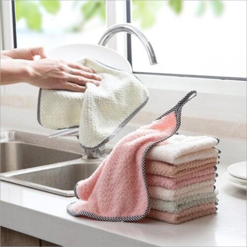 Hangable Coral Fleece Rags Seaming Pineapple Grid Dish Towel Thickened Kitchen Cleaning Towel Lazy Hand Towel
