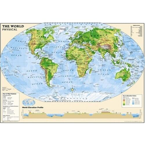 The World Physical Map Elevation Profile with The Key To Map Feature for Beginner of Geological Research