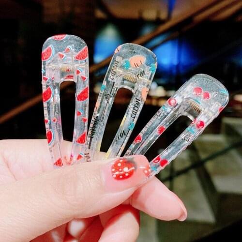 Fruit Print Transparent Duckbill Clip Waterdrop Hair Clip Hairpins Children Girls Cute Cartoon Print Hair Clips