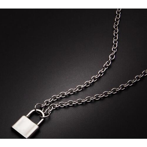 Dropshipping Stainless Steel Lock Pendant Necklace Silver Color Padlock Necklace Steel Rolo Cable Chain Necklace Men Jewelry