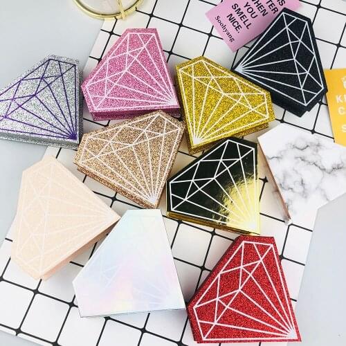 Rainsin Stock 30pcs Purple Diamond Shape Boxes Gold for Makeup 25mm False Eyelashes Full Strip Lashes Cruelty Free Bluepackaging