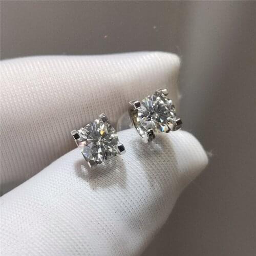 18K White Gold Total 1 Carat Excellent Cut Diamond Test Past D Color Moissanite Cow Head Stud Earrings for Women Wedding Jewelry